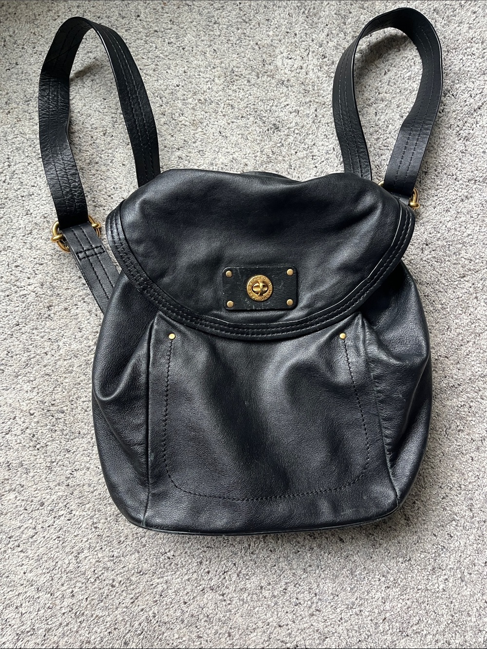 2 Way Marc Jacobs Black Leather Backpack with Gold Hardware